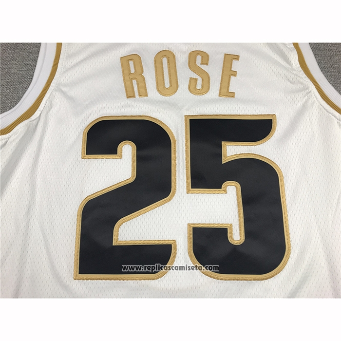 Camiseta Golden Edition Detroit Pistons Derrick Rose  #25 Blanco